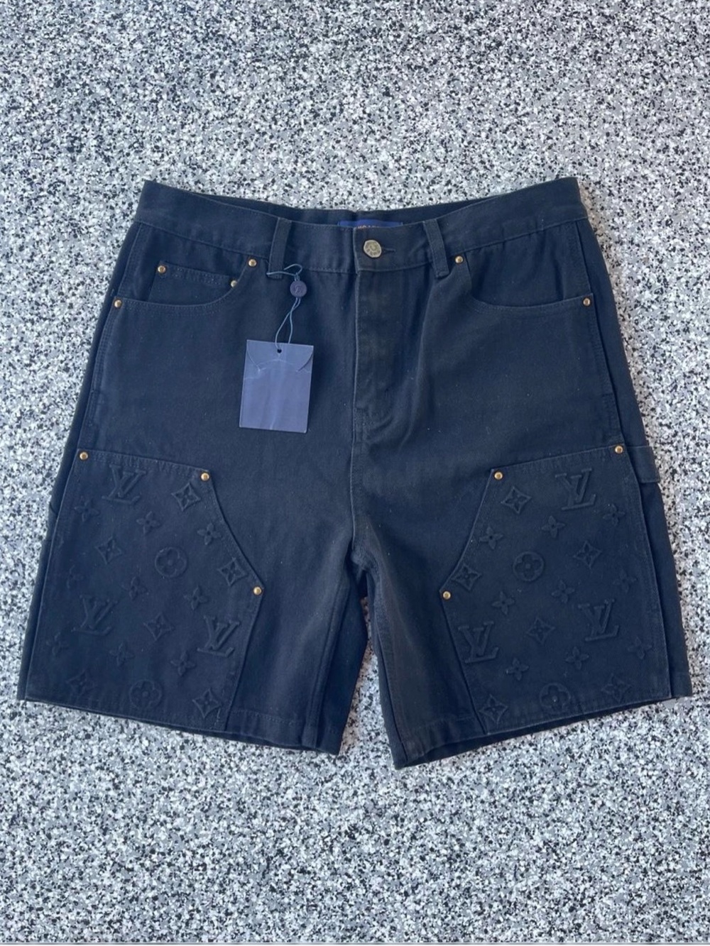 Louis Vuitton Black Embossed Monogram Denim Shorts